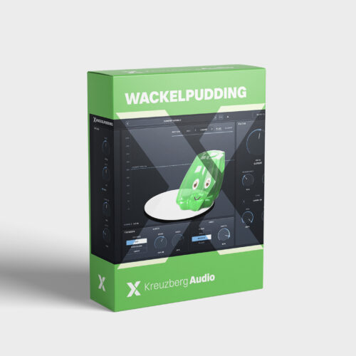 WACKELPUDDING Box: Software-Verpackung in Grün, vorne die Oberfläche mit dem Pudding