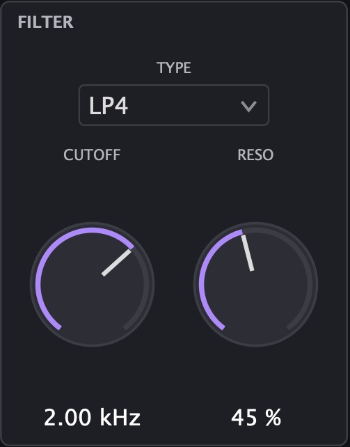 FILTER section with TYPE, CUTOFF and RESO