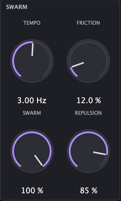 SWARM section with TEMPO, FRICTION, SWARM and REPULSION