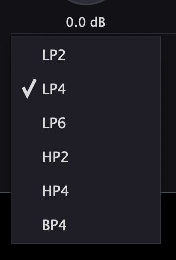 TYPE menu with LP2, LP4, LP6, HP2, HP4 and BP4