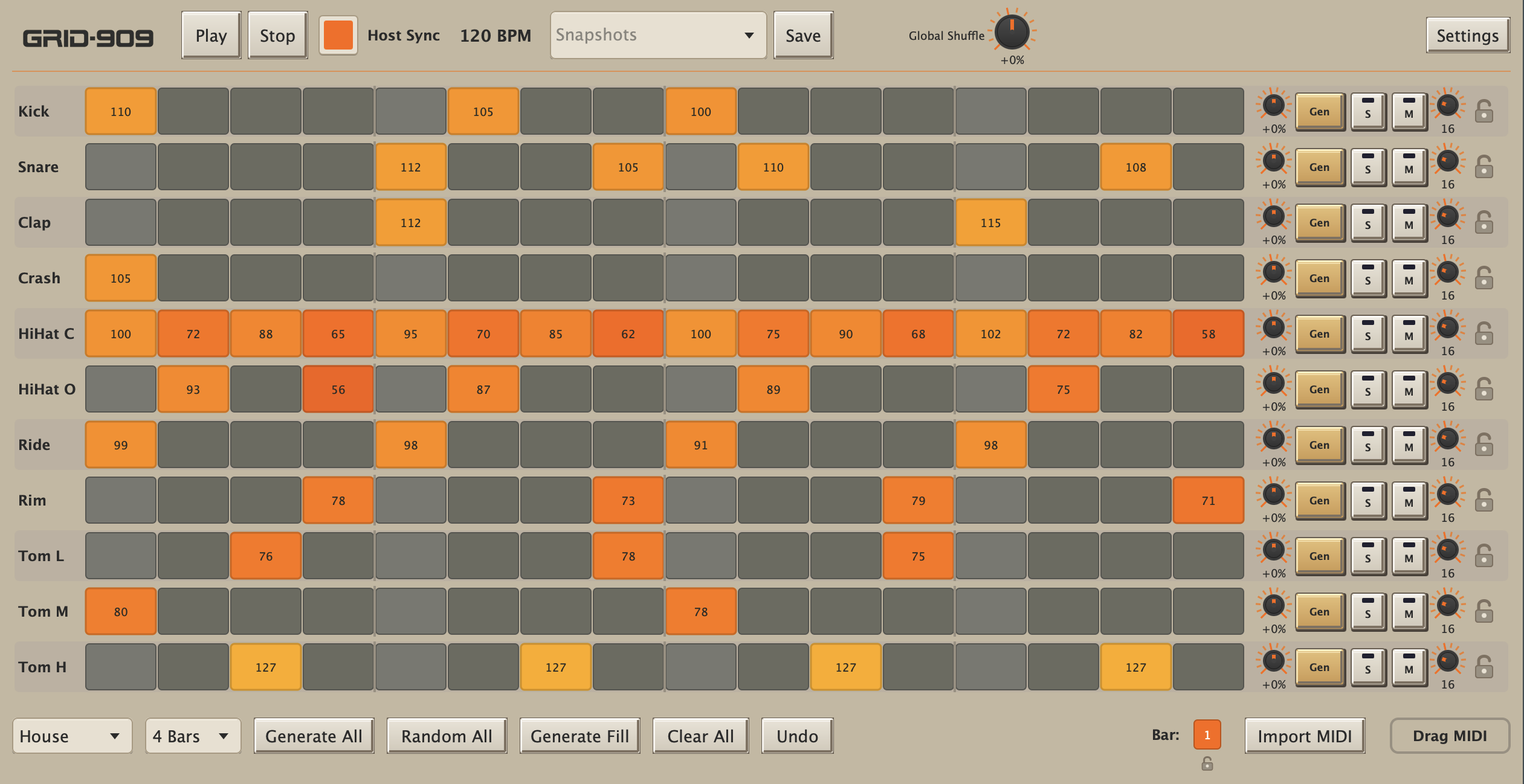 Grid-909 grid with eleven tracks
